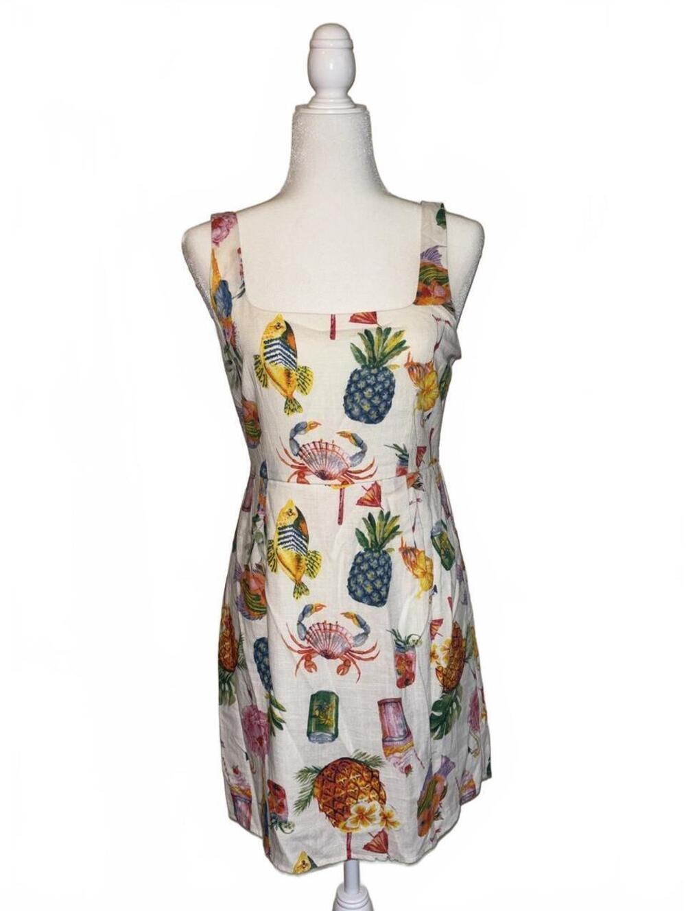 NWT By The River tropical print linen and rayon blend mini dress
